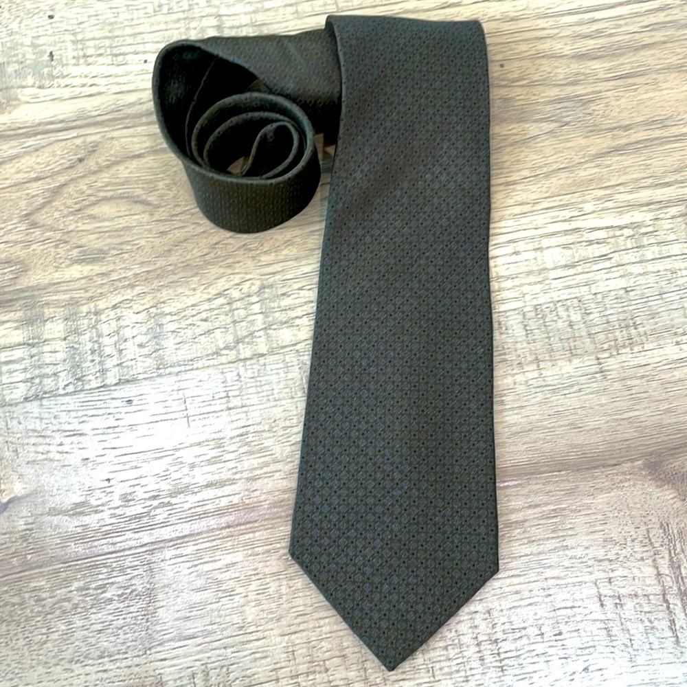 Nordstrom Classic Silk Tie | Patterned Deep Grayish Green with Blue Dots